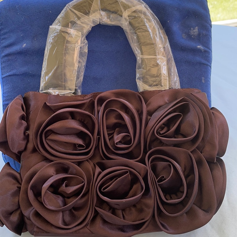 Elegant Brown Floral Rosette Handbag